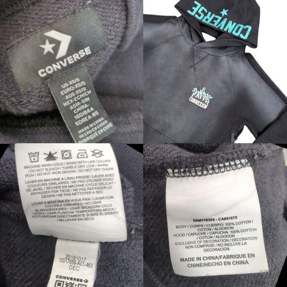 Converse x Faith Connexion Sun Washed Dark Navy Oversized Laced Draped Hoodie - Picture 6 of 11